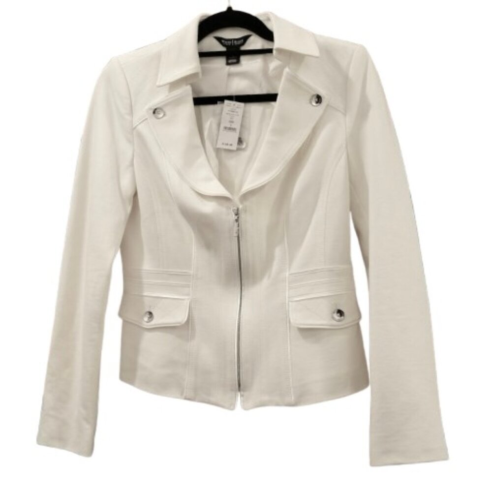 WHITE HOUSE BLACK MARKET Ecru /White Long Sleeve Quilted Ponte Jacket Size 6 NWT